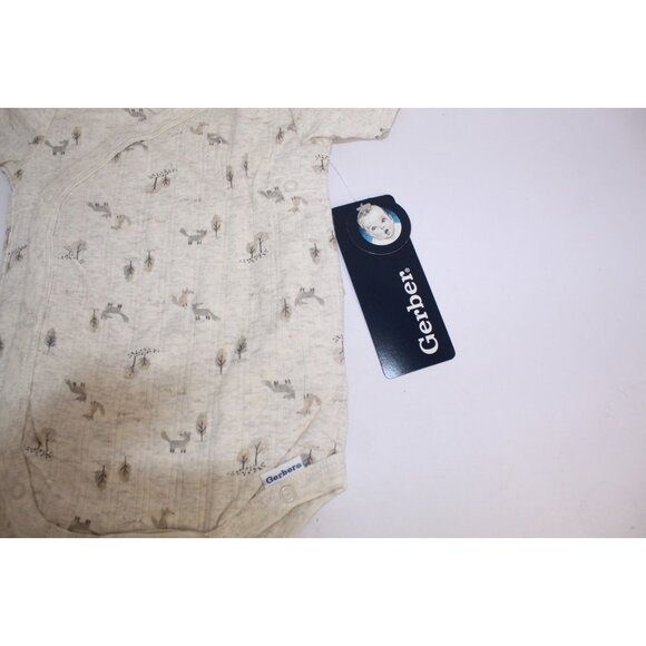 Gerber Onesies 3 Pack Girls 3-6 months Cream Brown Blue Buttons Short Sleeve NWT - Picture 9 of 11
